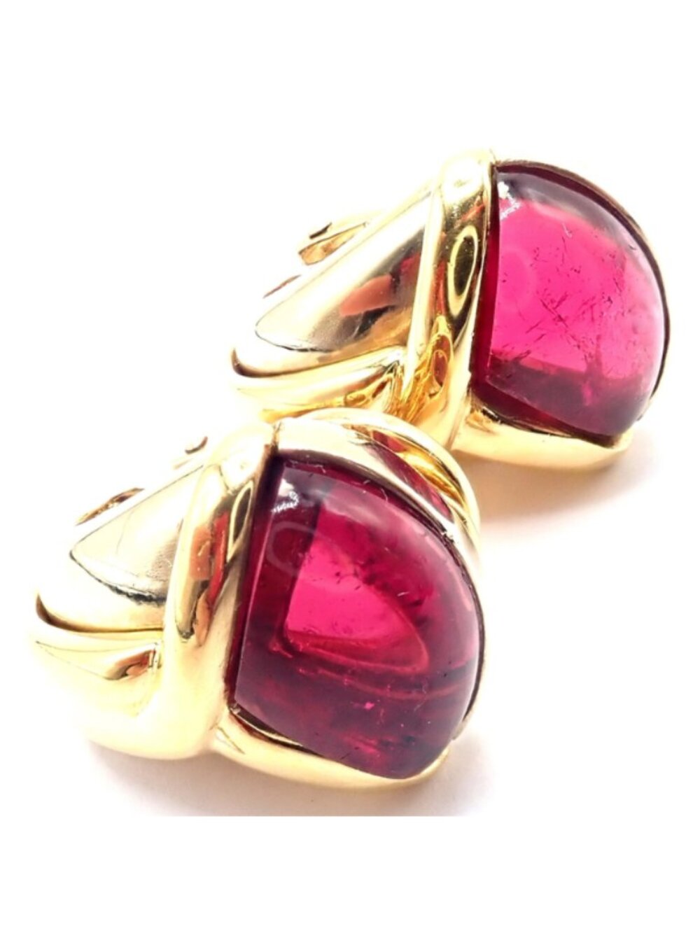 Vintage! Bulgari Bvlgari 18k Yellow & White Gold Pink Tourmaline Earrings